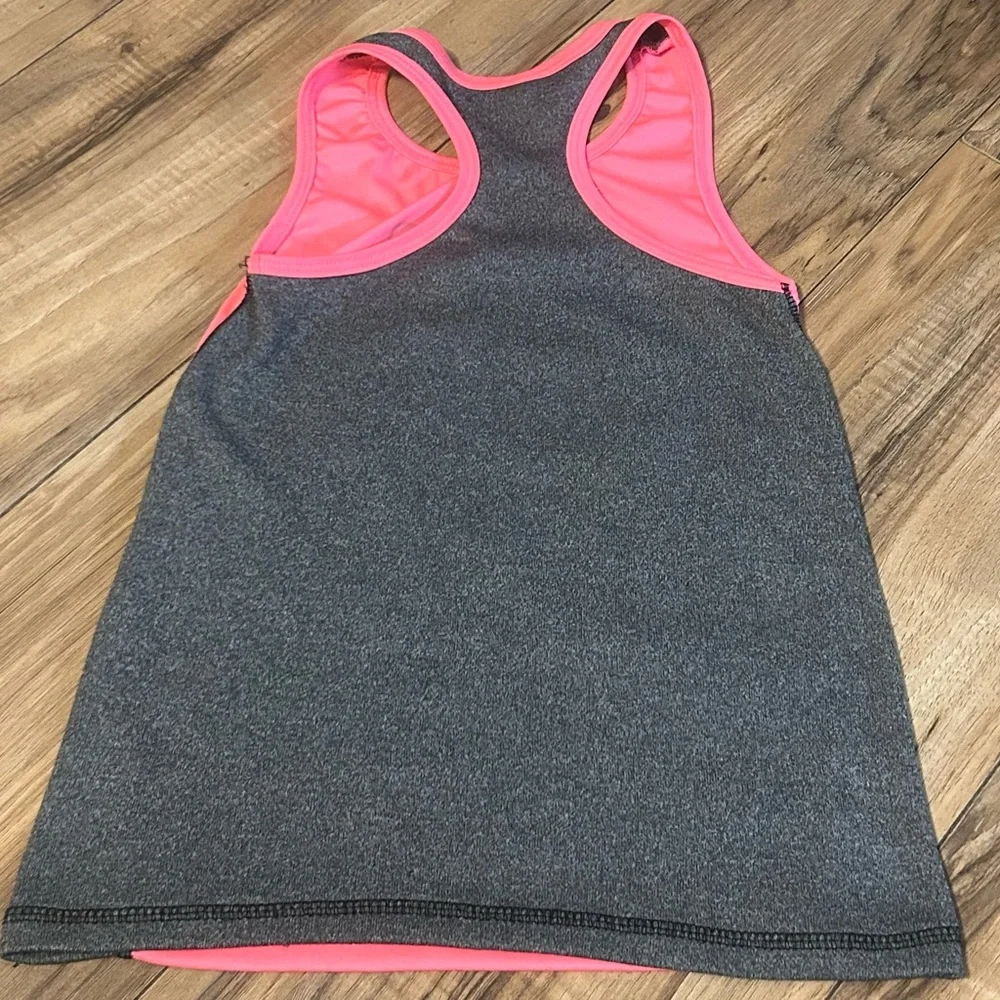 Girls Run The World Racerback Tank‎ Top Size 10/12 L Pink Gray Sleeveless